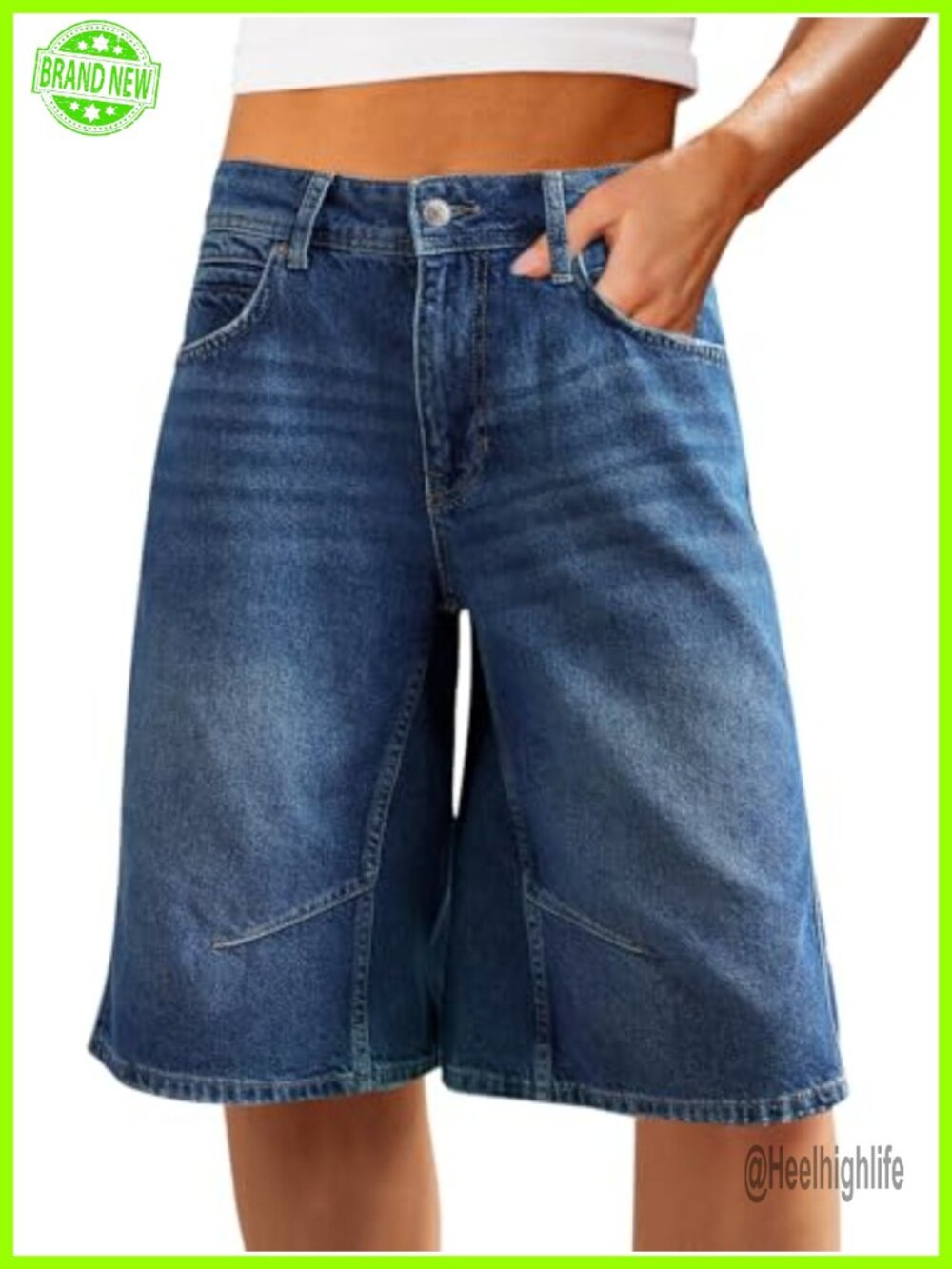 Womens Stretchy Cotton Denim Bermuda Shorts Wide Leg Mid Rise Knee Length Jorts